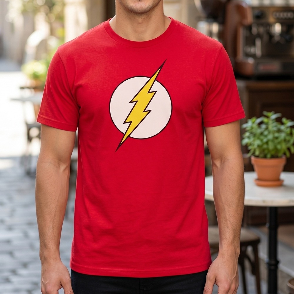 DC Comics The Flash Lightning Bolt Logo Red Graphic T-Shirt Mens Short Sleeve‎